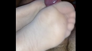 Preview 2 of Bigbur Sex - homemade footjob with super thin stockings and cumshot