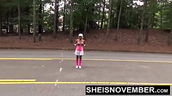 Preview 3 of Cutw Japan - HD 60fps Sporty Busty Ebony Tennis Player Sheisnovember Get Nude And Sucking BBC Outside In Public POV Blowjob While Kneeling And Loves Flashing Big Natural Titties Udders And Round Bubble Butt While Walking By Msnovember