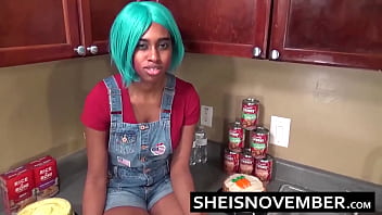 Preview 2 of Pregnant Six - My Whore Step Sister Getting My Big Dick Cumshot On Her Face After Rough Standing Doggystyle,  Busty Black Babe Sheisnovember Fucking Her Horny Step Brother BBC In The Kitchen While Completely Naked With Natural Tits Out By Msnovember