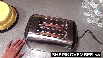 Preview 1 of Ausschnitt Spritzen - I&#039_m Blasting Hot Cumshot Cum Load Into My Slut Stepsister Hungry Mouth From Point Of View Blowjob And Taboo Sex In The Kitchen,  Sexy Black Whore Sheisnovember Saggy Big Boobs Udders And Round Areolas Exposed For Stepbrother By Msnovember