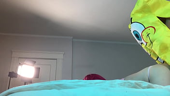 Preview 1 of Latina Busty Strip - Spongebob Fucks Trans in Chastity