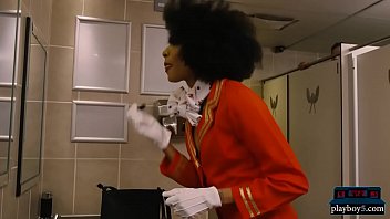 Preview 2 of Silla Blanca - Black flight attendant fucks a frequent flyer in a toilet
