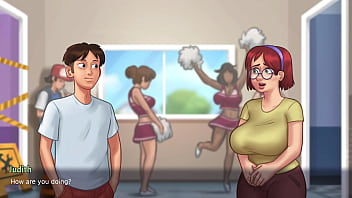 Preview 3 of Hand In Vagina - Summertime Saga - Innocent Busty Redhead College Student shows off her huge tits (Judith)
