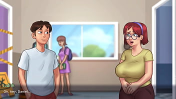 Preview 1 of Hand In Vagina - Summertime Saga - Innocent Busty Redhead College Student shows off her huge tits (Judith)