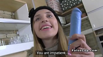 Preview 2 of Daisy Duke Porn - Brunette sucks dildo and fucks fake cop