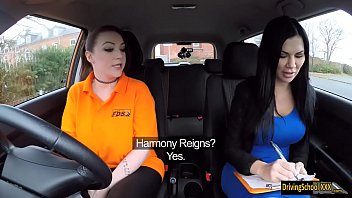 Preview 1 of Lesbian Strapon Claire - Driving student eats examiner&#039_s pussy