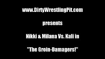 Preview 1 of Mumbai Sex Slutload Com - The Groin-Damagers! Nikki and Milana Vs. Kali