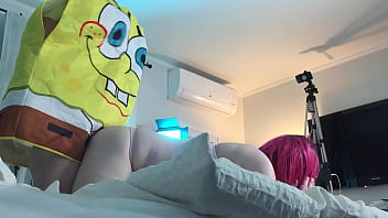Preview 2 of Tithte - Spongebob Fucks Hot Trans Woman in Chastity