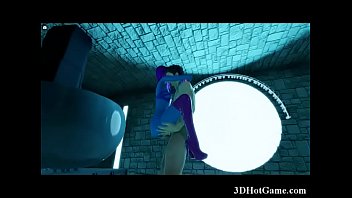 Preview 2 of Sloopy Blow - 3D Blue Alien Hottie Fucked in a Temple!