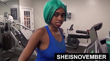 Preview 3 of Lust Love Seductions - Slim Ebony Naked Butt Walking In Public Gym Booty Cheeks Bouncing Young Sexy Ass