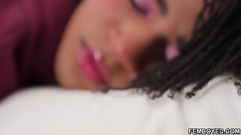Preview 1 of Very Hotty Mom - Holy Cow! A black femboy,  Shea Parker is dressed in white feminine panties,  and socks! She&#039_s hot AF and her boyfriend Enzo Muller sticks his cock in her ass!