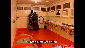 Preview 1 of Guys Sucking Clit - Ripped soldiers crazy threesome fuck at the bathroom