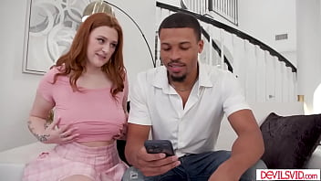 Preview 1 of Big Lun Fucking Girls - Big tits redhead letting black guy suck and fuck her breasts