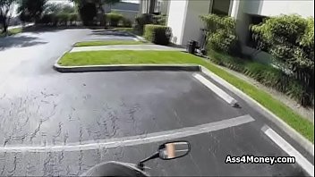 Preview 1 of Daddson Fuck Tight Ass - Ebony teen on bike with dildo