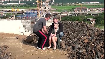 Preview 1 of Convience Girls - Cute blonde fucked by 2 guys in public with blowjobs and doggy style sex