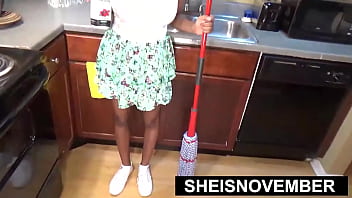 Preview 2 of Gerboydy Woman - I Only Have Sex To Exchange With My Plumber,  Once He Finished Working,  Rough Fucking POV Doggystyle Sex While Standing,  Young Busty Blonde Black Girl Sheisnovember Giving A Kneeling Eye Contact Blowjob In The Kitchen on Msnovember