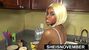 Preview 1 of Gerboydy Woman - I Only Have Sex To Exchange With My Plumber,  Once He Finished Working,  Rough Fucking POV Doggystyle Sex While Standing,  Young Busty Blonde Black Girl Sheisnovember Giving A Kneeling Eye Contact Blowjob In The Kitchen on Msnovember