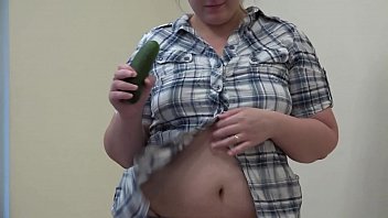 Preview 1 of Xxx Cousin Panties - A fat girl with a hairy pussy masturbates with a cucumber. PAWG.