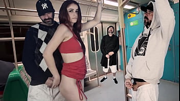 Preview 2 of Animle Sex - Novinha estudande foi cercada por tr&ecirc_s estranho dentro do trem em publico!