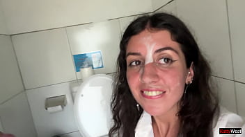 Preview 2 of Linda And George - Eating pizza with cum on my face in a public cafe