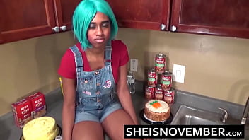 Preview 2 of Nut In Me Now - HD Taboo Hardcore Reality Step Sister Missionary,  POV Blowjob,  And Rough Doggystyle,  Petite Young Ebony Babe Sheisnovember Fuck By Horny Step Brother,  Exposing Her Huge Natural Tits With White Panties Pulled Down Fucking By Msnovember