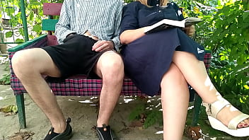 Preview 1 of Bbw Kira Moms - Curvy unknown milf jerked me off while reading a book in the park