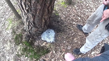 Preview 4 of Sunny Leone Show Porn Toys - boys pissing together a big foamy puddle at a tree