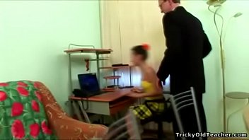 Preview 1 of Squrting Lasbian - Tricky Old Teacher - Super hot teenage chick sucks on teacher&#039_s cock