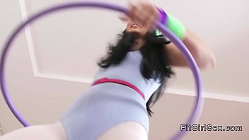 Preview 1 of Young Cougar - Lesbians works out hula hoops at gym