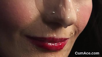 Preview 4 of Fascial Babyshot - Frisky peach gets sperm shot on her face swallowing all the sperm