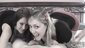 Preview 1 of Milf Leggings Rape Son - MILF Charlee Chase and Friend Get A Mouthful of Cum!