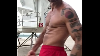 Preview 2 of Mom Baths Teen Son After School - FLEXING AT BEACH
