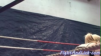 Preview 1 of Riautod - Pussylicking babes wrestle in a boxing ring