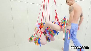 Preview 1 of Asian Girl Wanks Two Cocks - Slutty sweetie was taken in butthole asylum for painful treatment