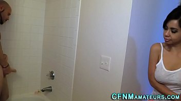 Preview 1 of Very Cute Just Face - Cfnm asian babe tugs cock