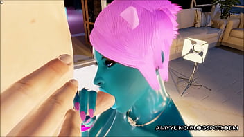 Preview 2 of Vixen Pirn - 3D Blue Alien Girl With Small Tits Blows And Fucks!