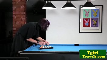 Preview 1 of Dehati Xix Video - Busty trans trap tugs hard cock on pool table