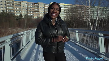Preview 2 of Ala Footjobine - Public Agent Josy Black shows her big beautiful black ass whilst riding a big fat dick