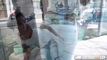 Preview 2 of Dhl Sucks - Hot Ria Rodrigez gives an intense blowjob to a stranger