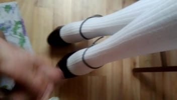 Preview 2 of Bali Das - white stockings high heels cumshot