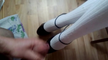 Preview 4 of Bali Das - white stockings high heels cumshot