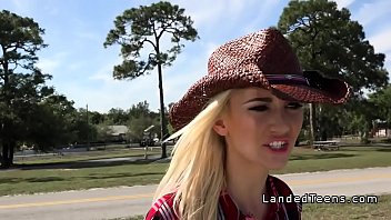 Preview 1 of Hinbo - Blonde cowgirl teen bangs stranger in a truck