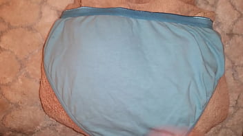 Preview 2 of Young Amatier - Jerk and Cum on Wifes Blue Panties