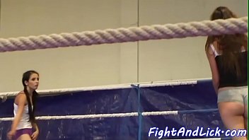 Preview 3 of Dylan Ryder Gets Punished - Skinny lesbians wrestling in a boxing ring