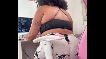 Preview 3 of Teen Airbuch - BBW Working on Pc and Farting on Short White Leggings