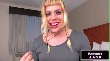 Preview 1 of Bald Slavegirls - Chubby tranny masturbating in first time solo