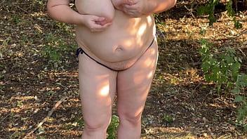 Preview 2 of Anal Pawan - POV: Caught sexy chubby MILF wife while she masturbating and squeeze own lactating boobs outdoor