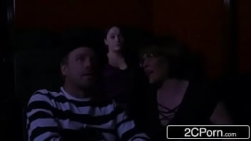 Preview 2 of Satin Panties Threesome - Theater Fuck Fest - Krissy Lynn,  Kylie Paige