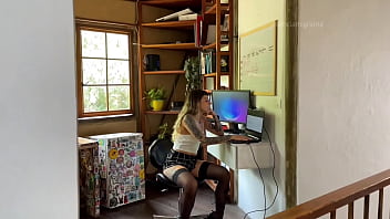 Preview 1 of Lucky Hard Mom - Horny secretary roleplay in miniskirt,  gets horny,  sucks and fucks him while talking dirty