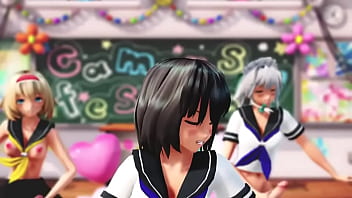 Preview 3 of Gift Daddy Teen - Futa girls stroking their dicks in school Mmd